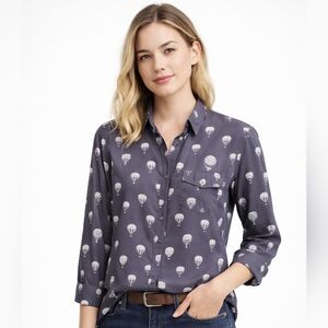 Betabrand Charcoal Balloon Print Button-Down Shirt